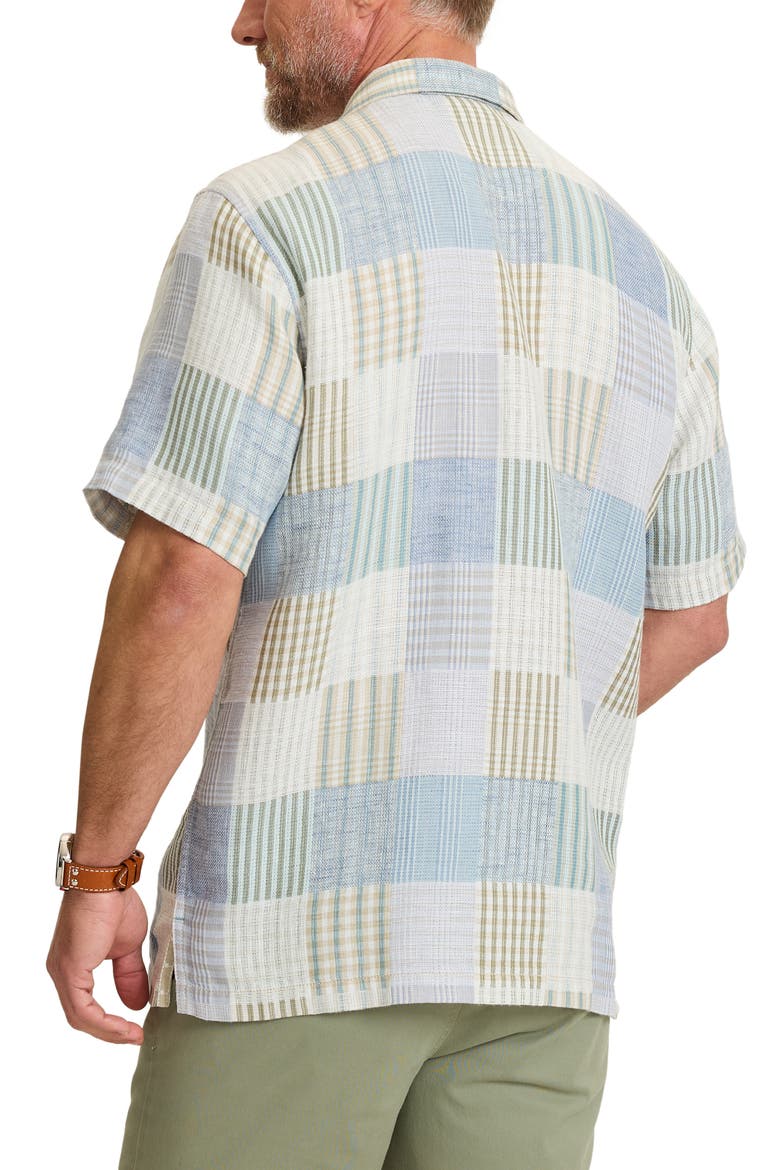 Patchwork Sands Linen & Cotton Camp Shirt, Alternate, color, BLUE/ BISCOTTI TAN