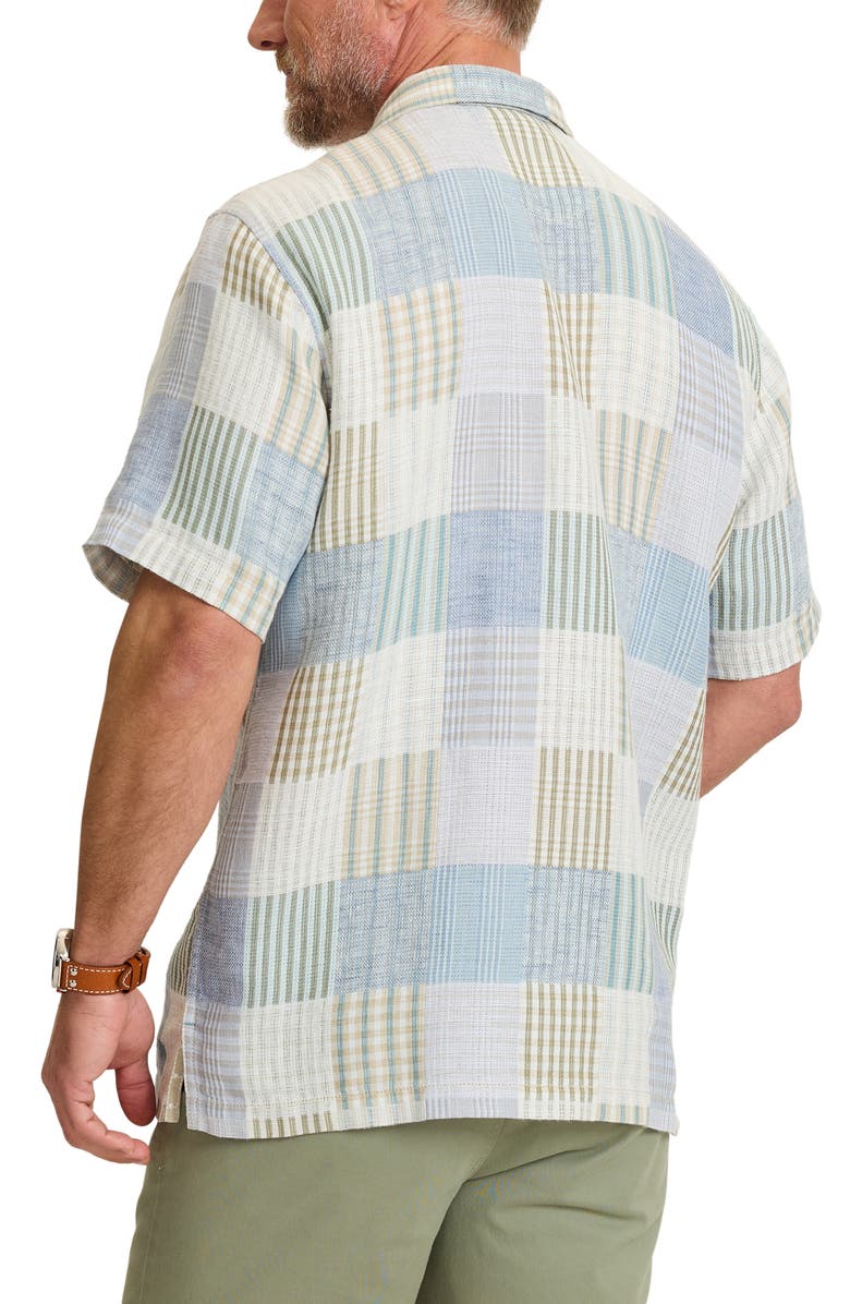 Tommy Bahama Patchwork Sands Linen & Cotton Camp Shirt, Alternate, color, Blue/ Biscotti Tan