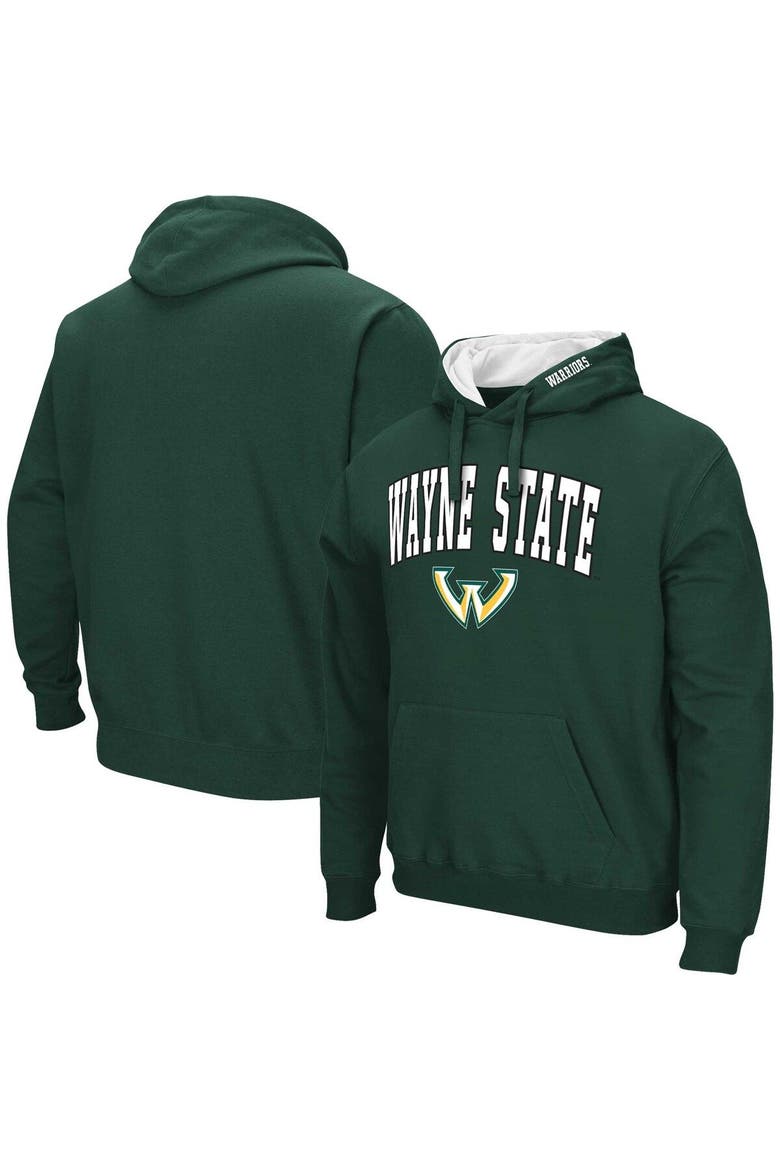 Men's Colosseum Green Wayne State Warriors Arch & Logo 3.0 Pullover Hoodie, Main, color, Green