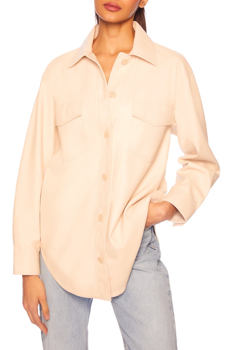 Susana Monaco Faux Leather Shacket, Alternate, color, Blanched Almond