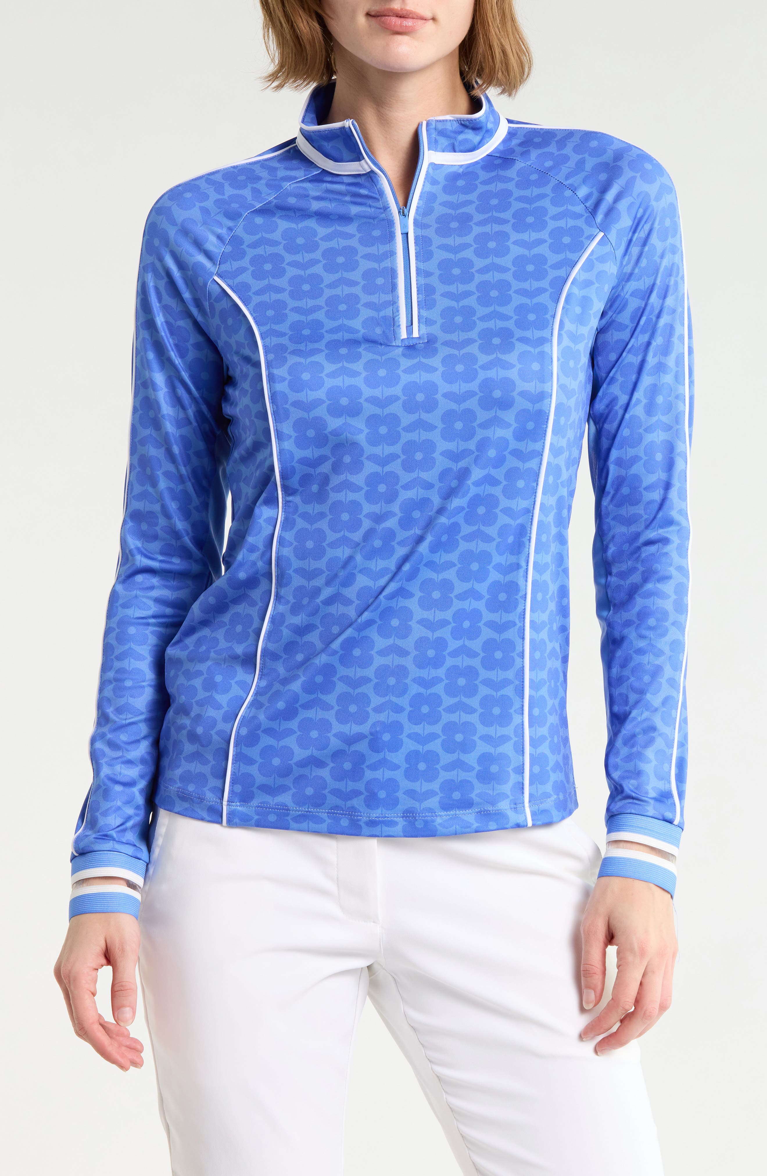Geometric Floral Performance Sun Half Zip Top