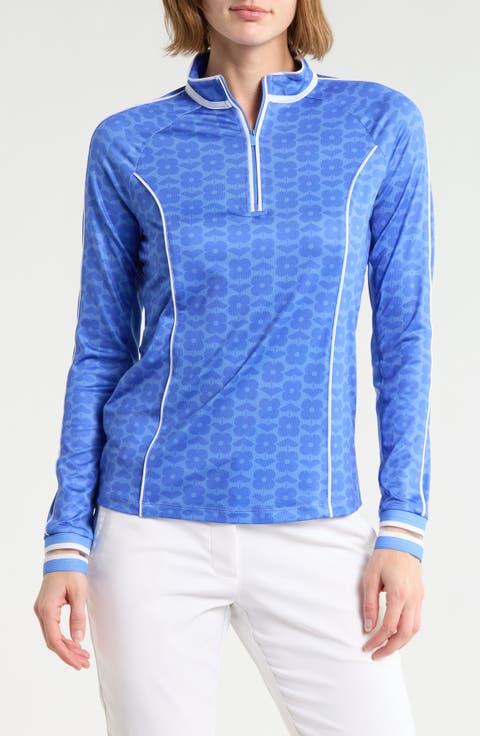 Geometric Floral Performance Sun Half Zip Top