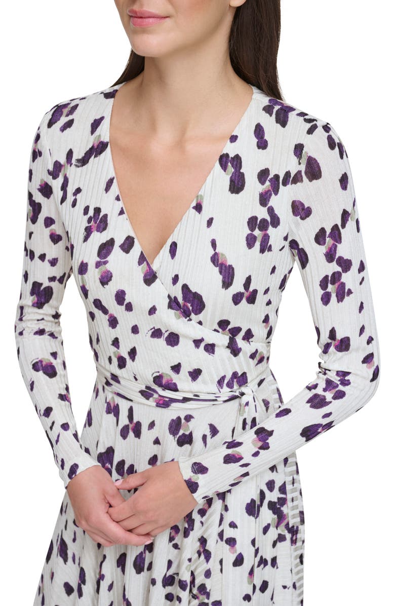 DKNY Print Long Sleeve Faux Wrap Midi Dress, Alternate, color, 