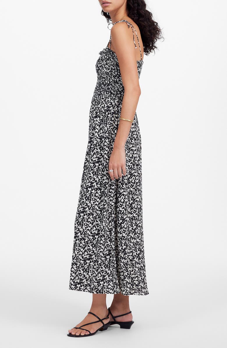 Madewell Floral Smocked Square Neck Midi Sundress, Alternate, color, Abstract Leaf Black Ivory