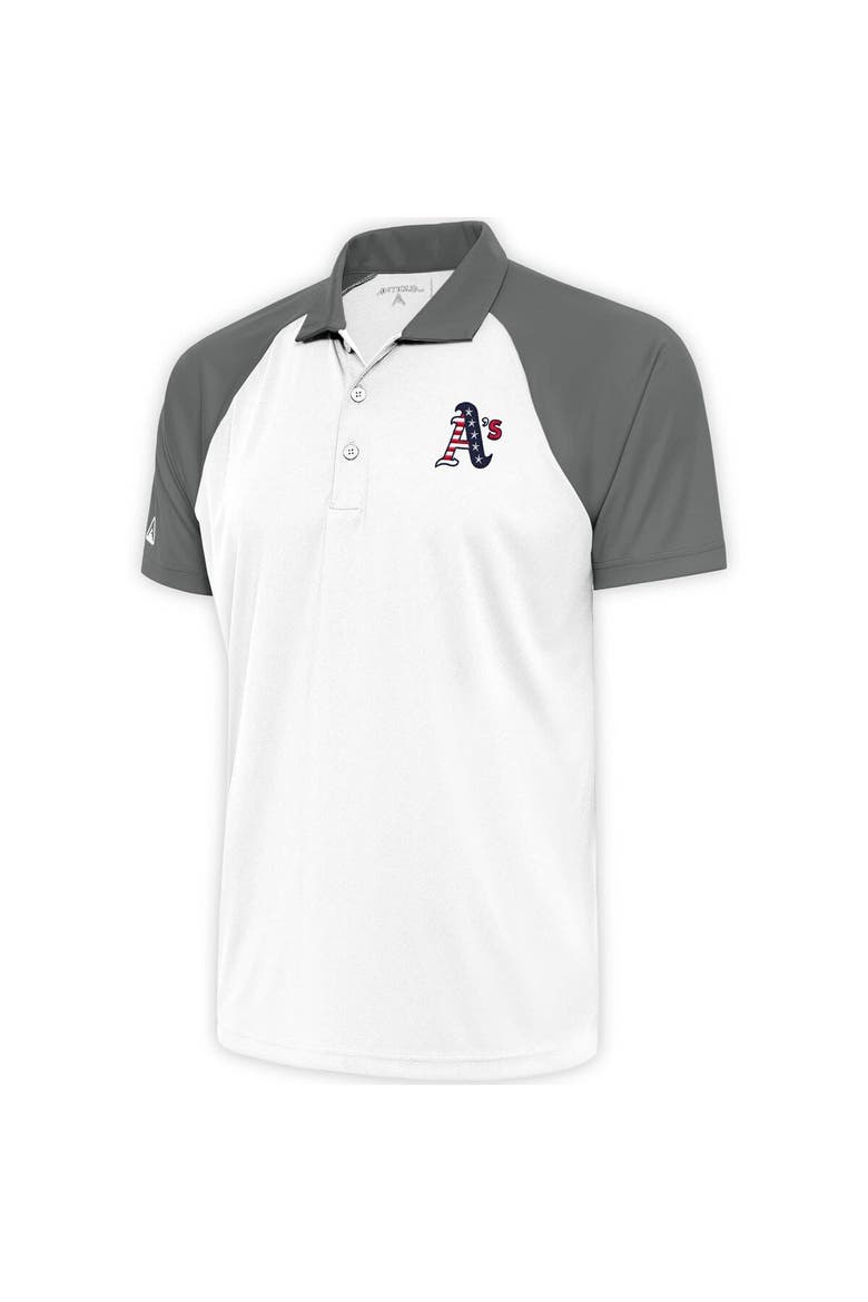 Men's Antigua  White/Steel Oakland Athletics Patriotic Nova Polo, Main, color, White