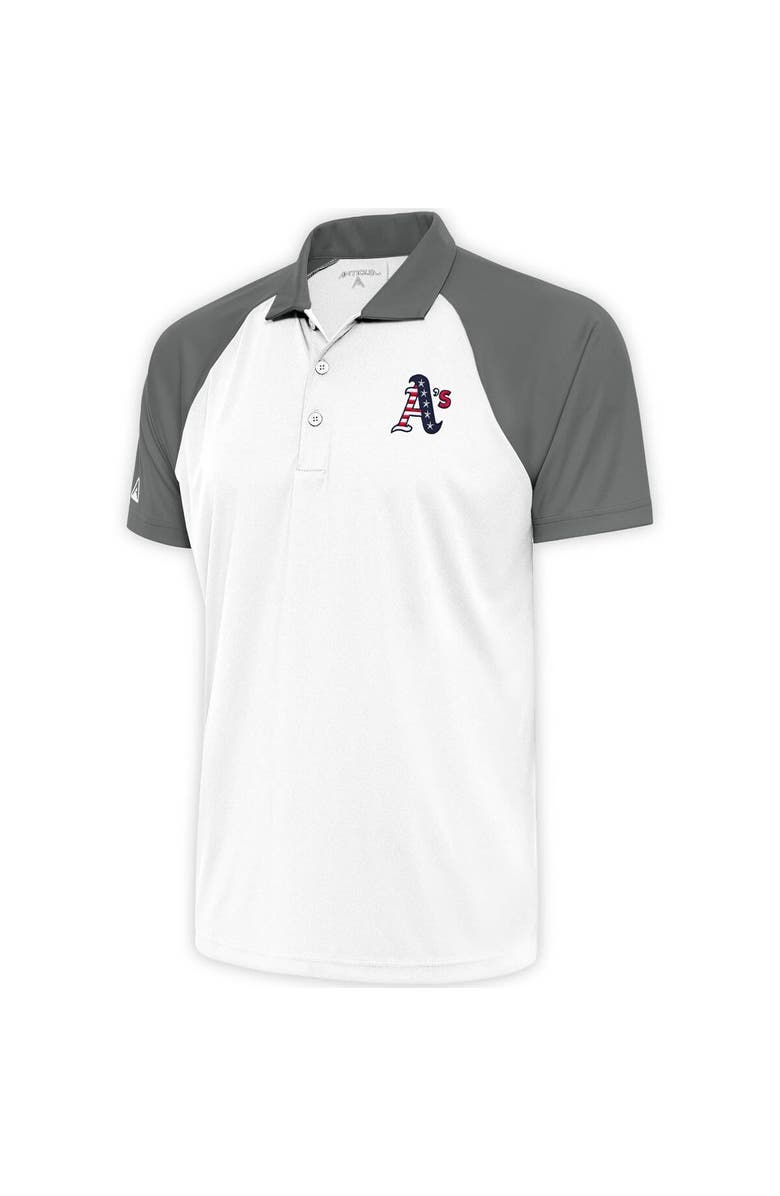 ANTIGUA Men's Antigua  White/Steel Oakland Athletics Patriotic Nova Polo, Main, color, 