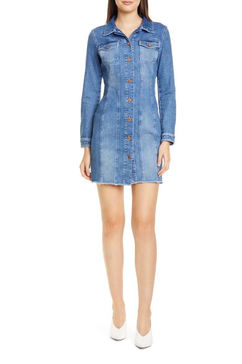 Long Sleeve Denim Minidress, Main, color, TURQUOISE/ AQUA