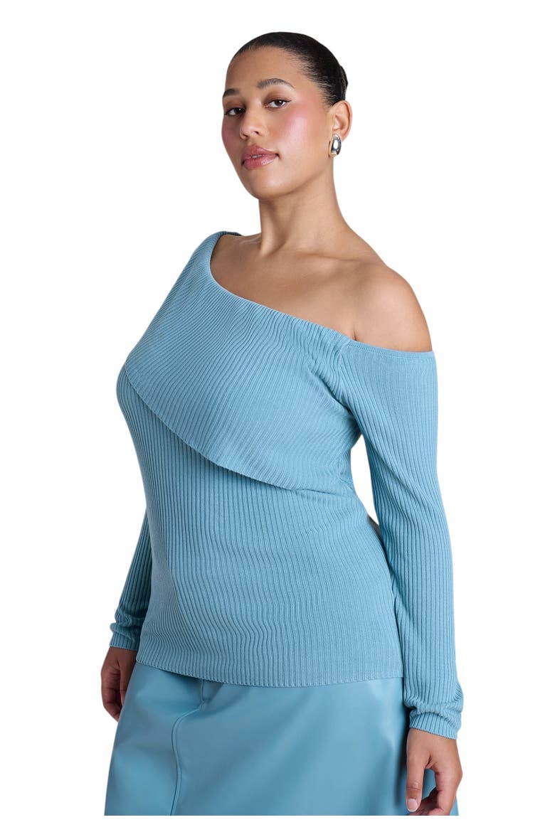 Ribbed Off The Shoulder Sweater (plus), Alternate, color, CAMEO BLUE