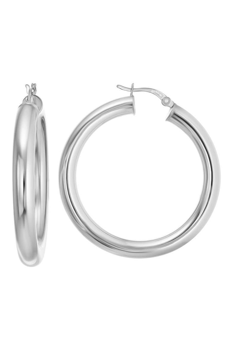 Sterling Silver Tube Hoop Earrings, Main, color, SILVER