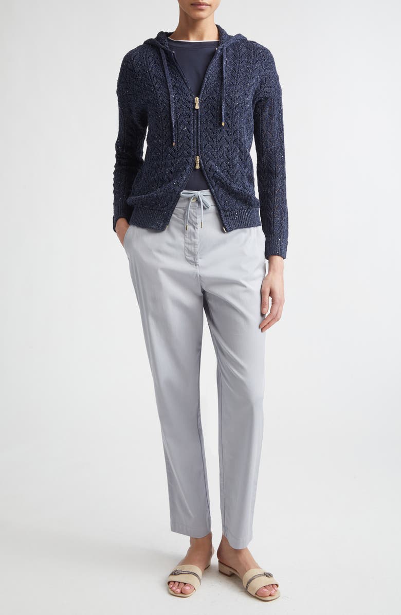 Eleventy Zip Front Cotton & Linen Blend Pointelle Cardigan, Alternate, color, 11N New Blue