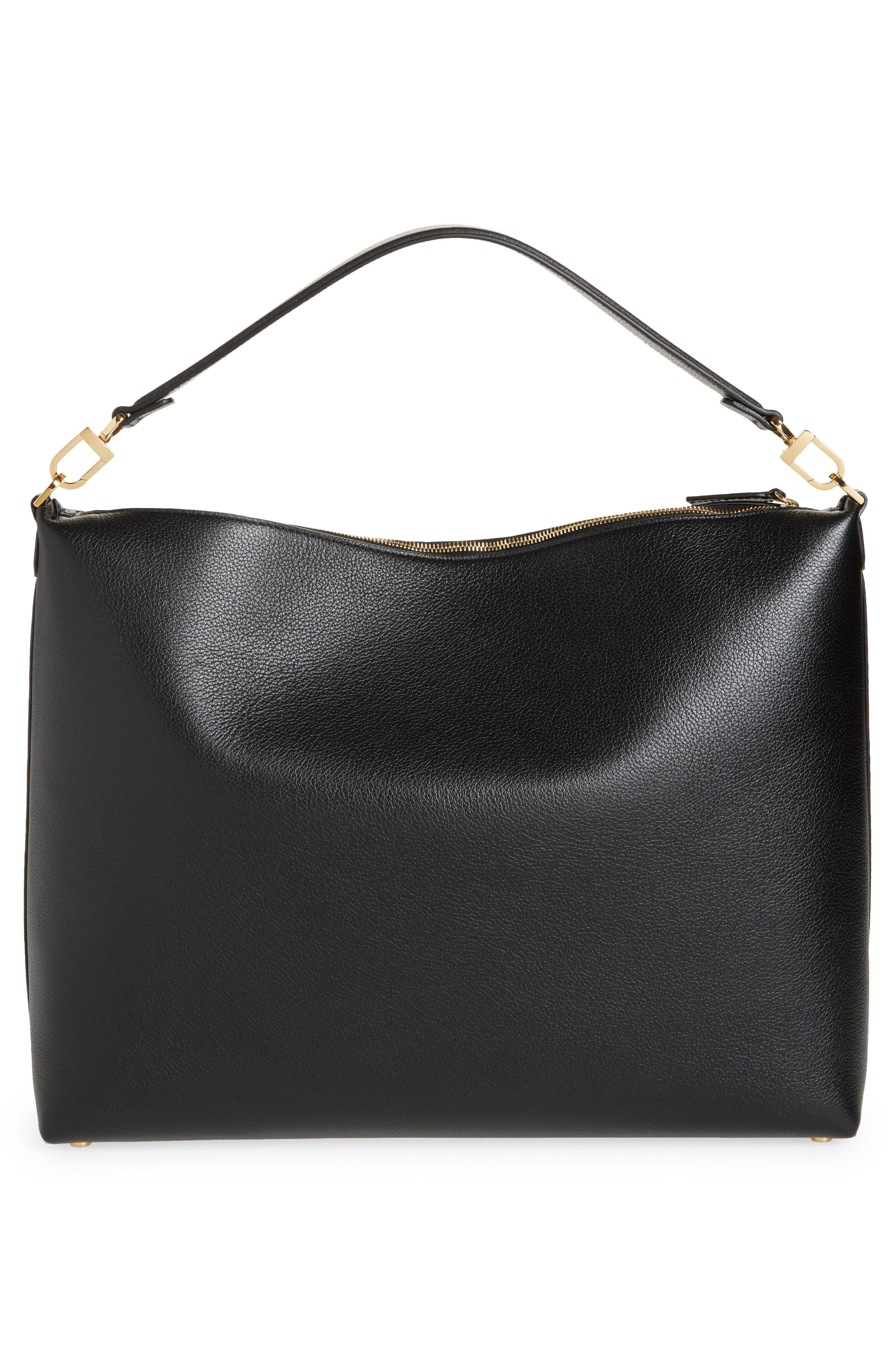 TOTEME Medium Bevel Leather Hobo Bag, Alternate, color, Black