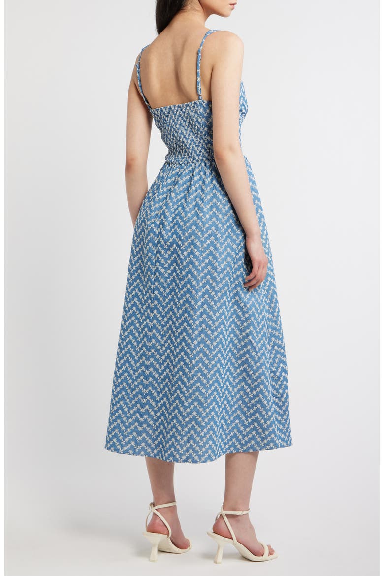 Embroidered Cotton Blend Denim Midi Dress, Alternate, color, DENIM
