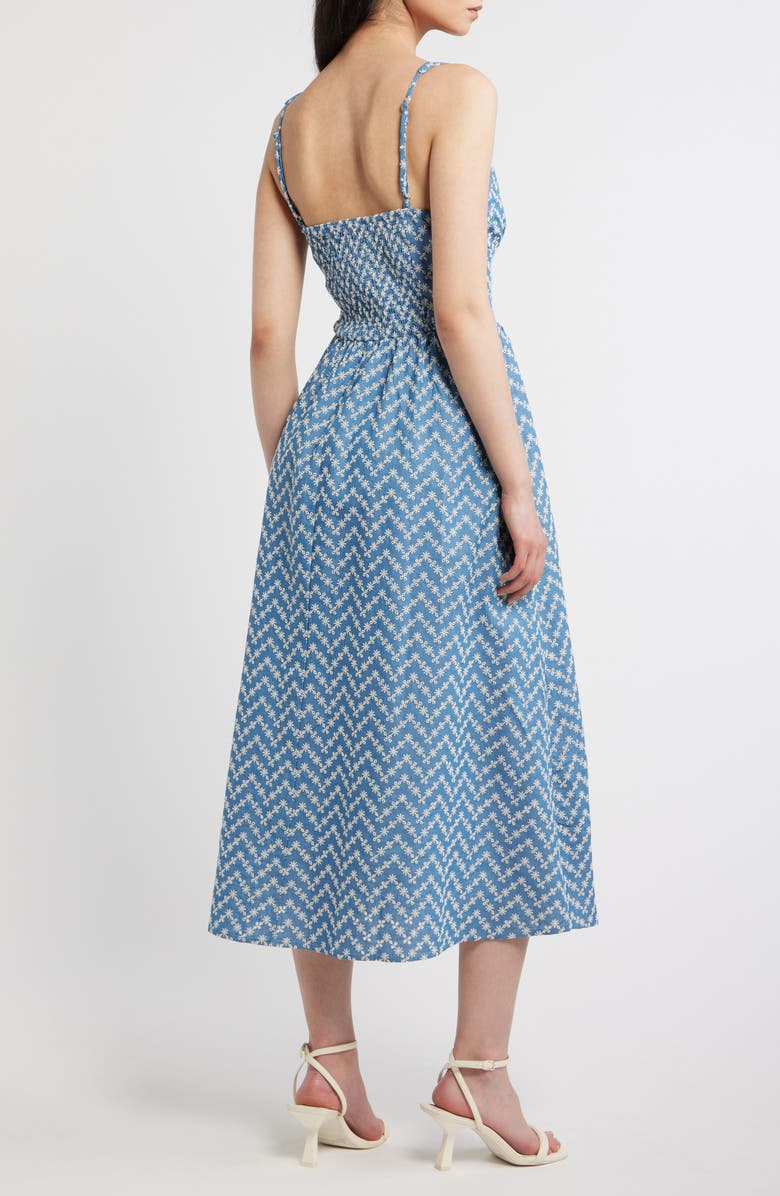 Blu Pepper Embroidered Cotton Blend Denim Midi Dress, Alternate, color, Denim