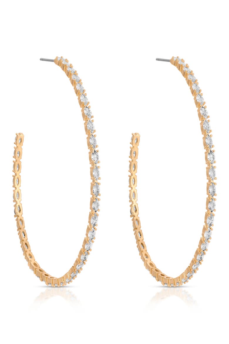 Large Marquise Cubic Zirconia Hoop Earrings, Main, color, GOLD