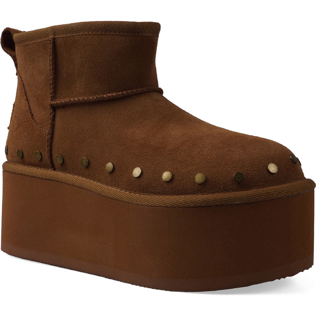 Candie's Shye Faux Fur Platform Bootie in Tan Suede at Nordstrom, Size 9