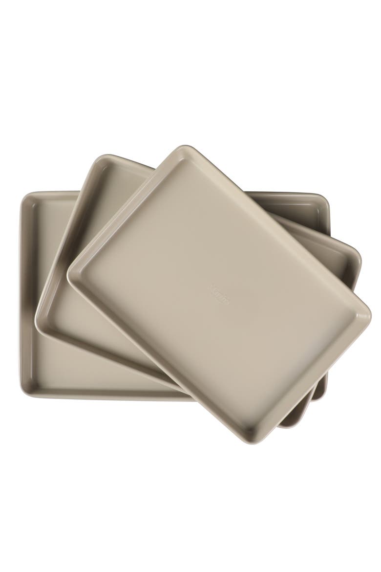 Gallen 3-Piece Ceramic Carbon Steel Nonstick Cookie Sheet Set, Main, color, Taupe