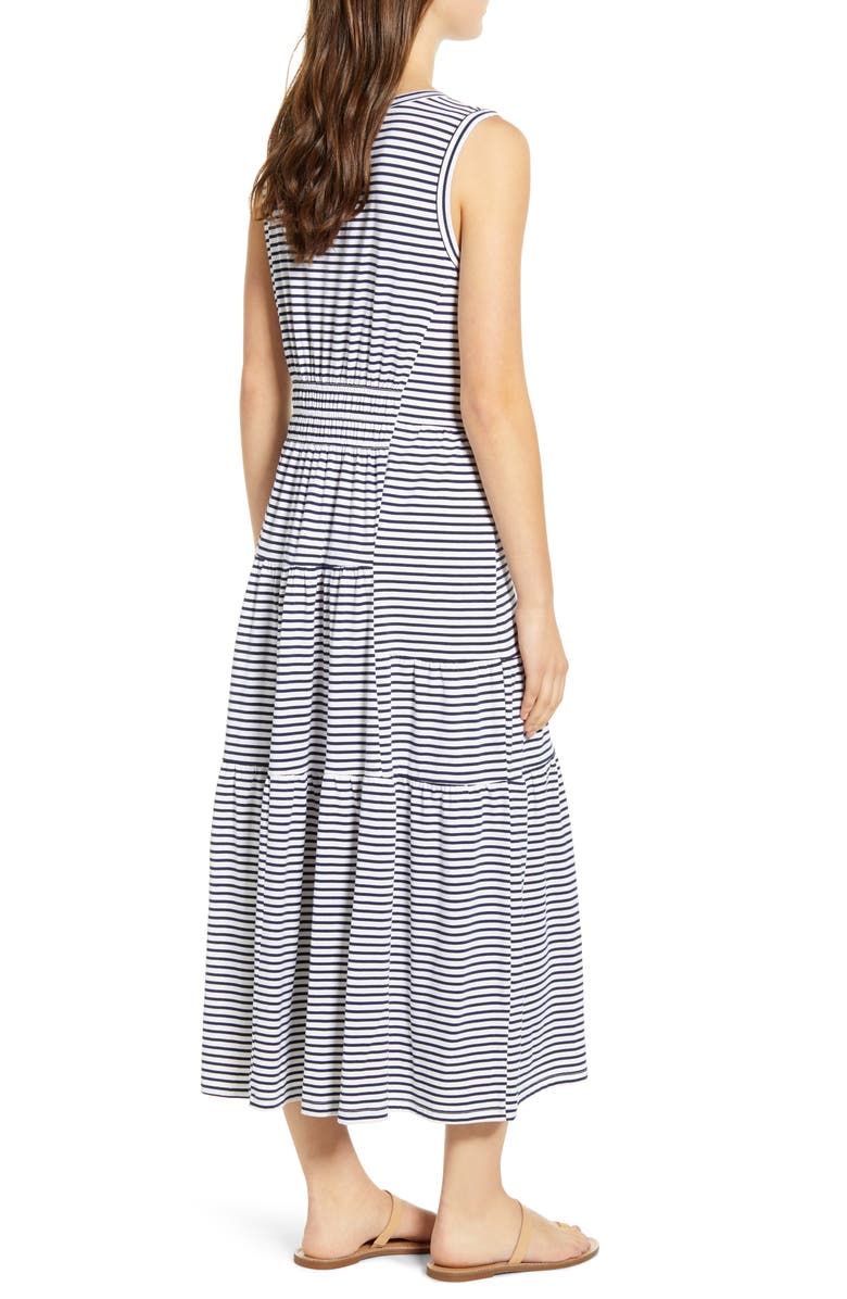beachlunchlounge Kamala Stripe Tiered Jersey Midi Dress, Alternate, color, 