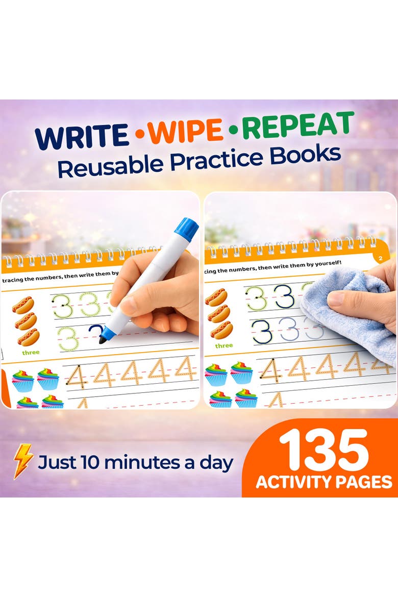 Kids Tracing Activity Books Set with Dry-Erase Pages and Markers, Alternate, color, Wbtracingset