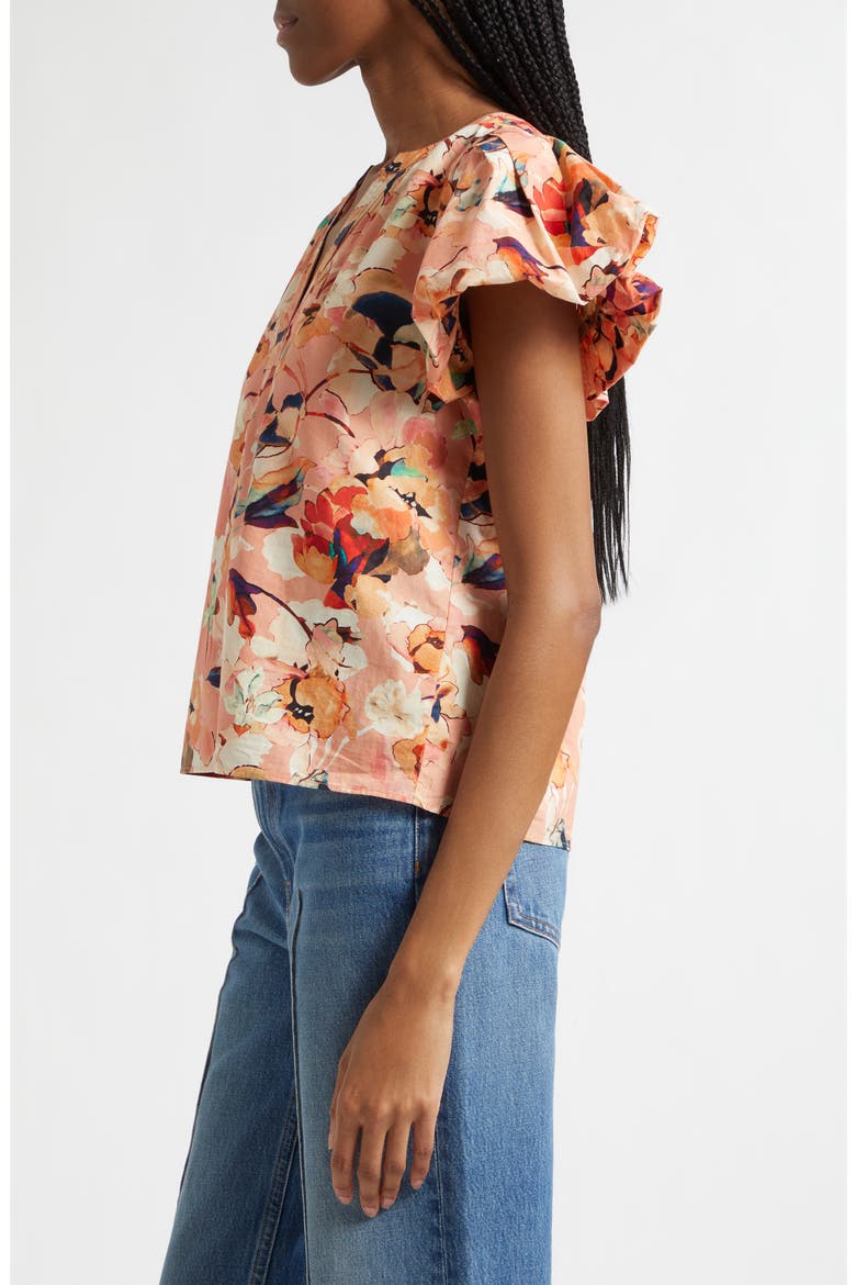 Abril Floral Print Puff Sleeve Top, Alternate, color, CAMELLIA