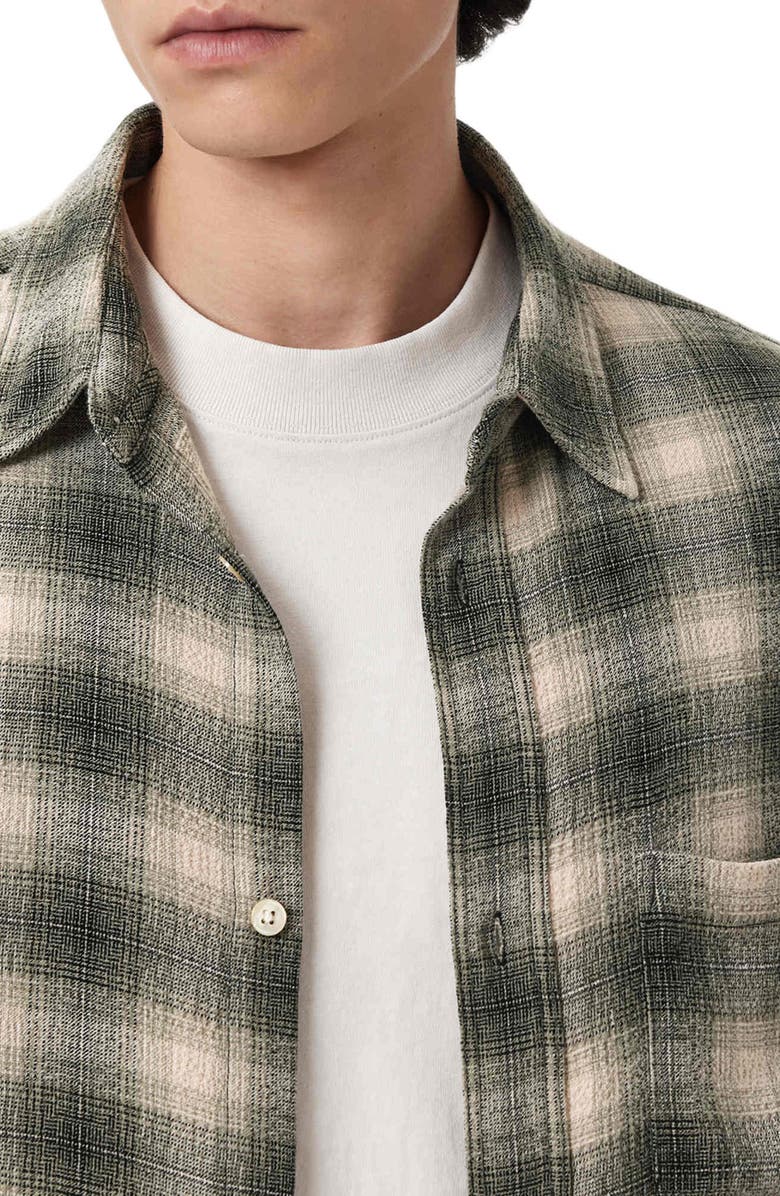 AllSaints Lumley Plaid Button-Up Shirt, Alternate, color, Pale Olive Green