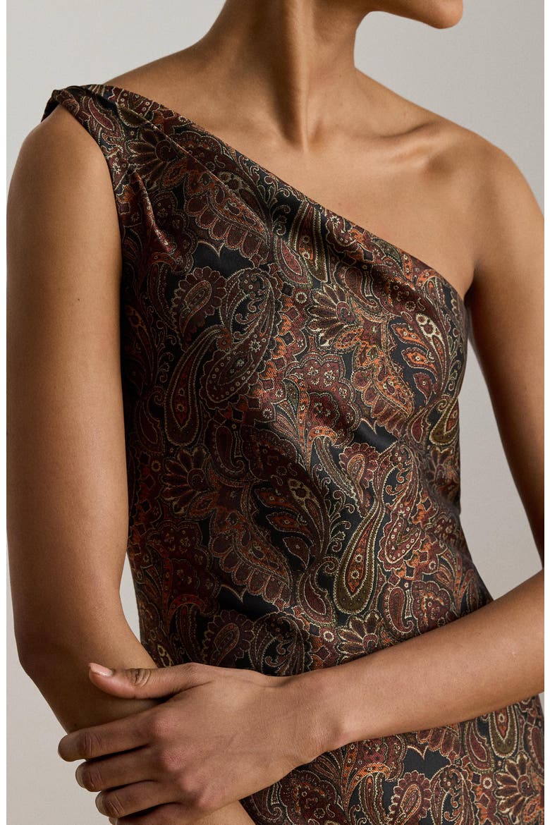 Paisley Jacquard One Shoulder Gown, Alternate, color, BLACK/ MULTI