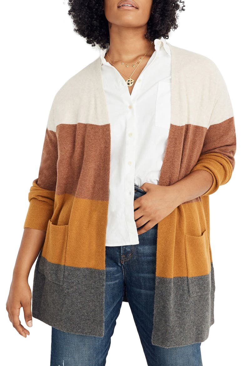 Kent Colorblock Long Cardigan, Alternate, color, HEATHER LINEN