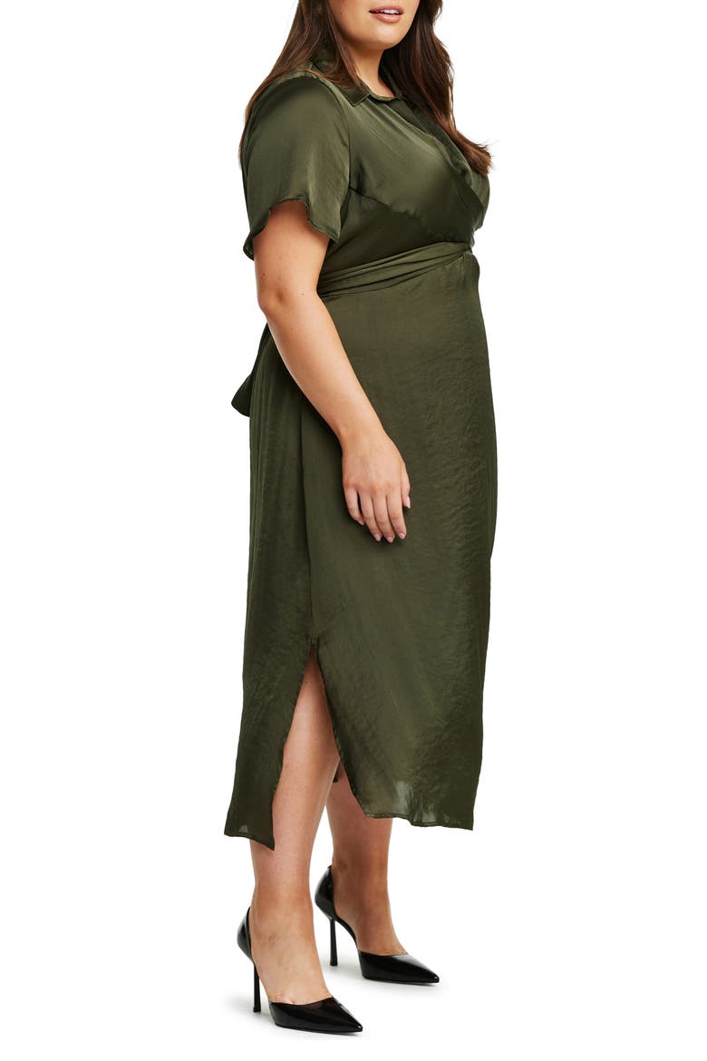 Oasis Tie Back Satin Midi Dress, Alternate, color, OLIVE