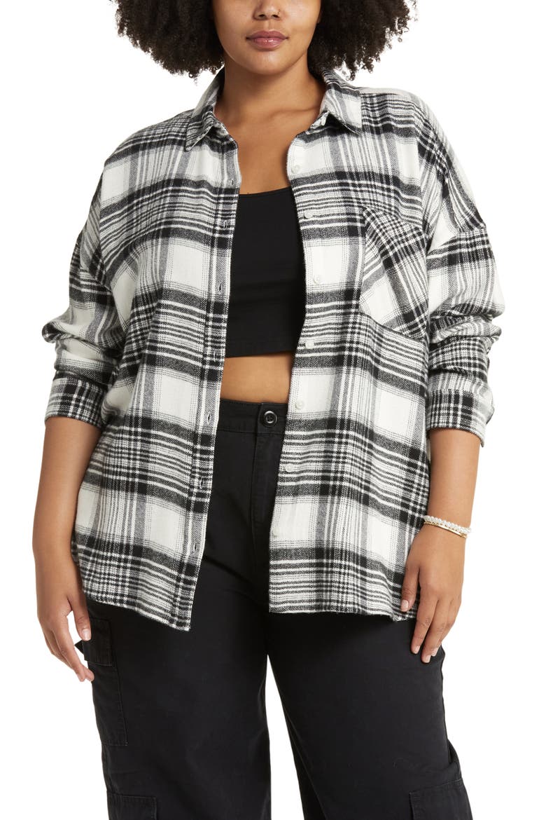 Boyfriend Plaid Shirt, Main, color, IVORY- BLACK LG LINO PLAID