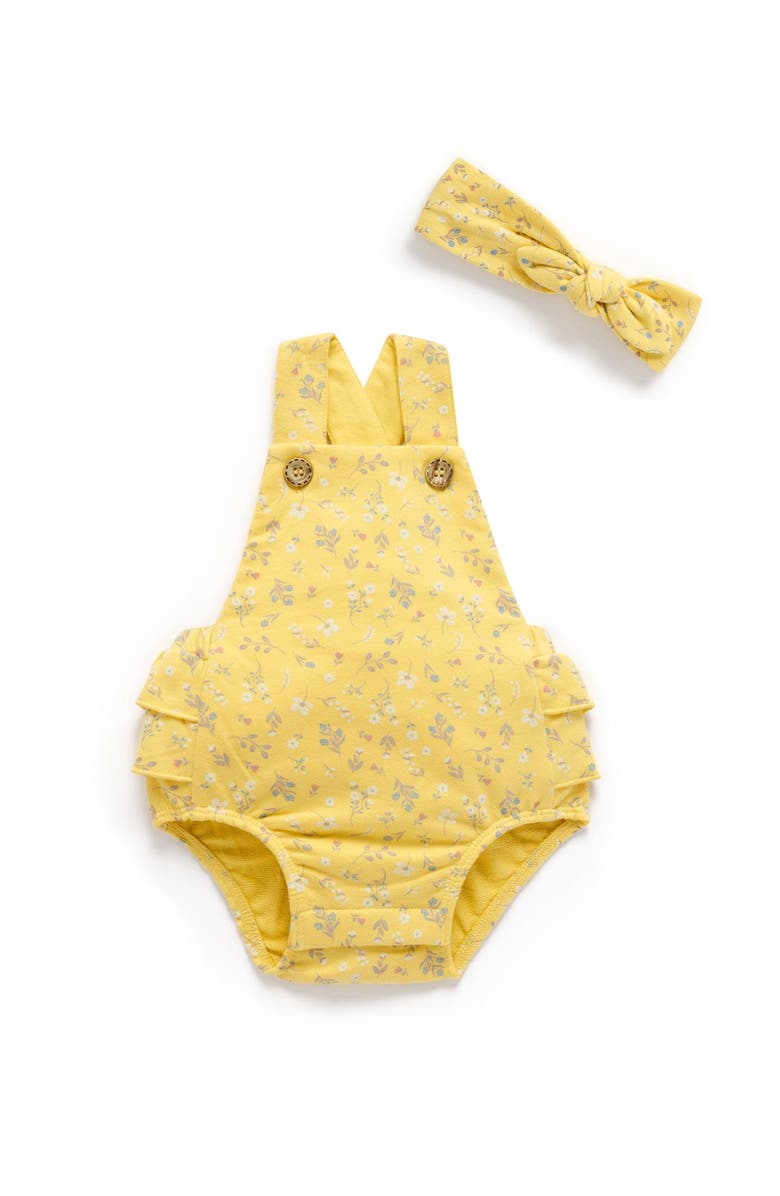 Purebaby Sunshine Ruffle Romper & Headband, Main, color, Sunshine Floral