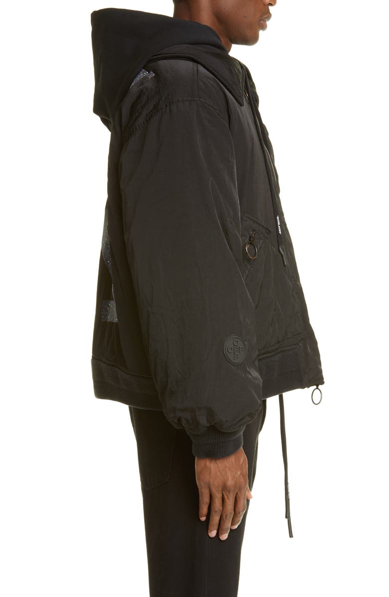 Off-White Arrow Hooded Nylon Bomber Jacket, Alternate, color,