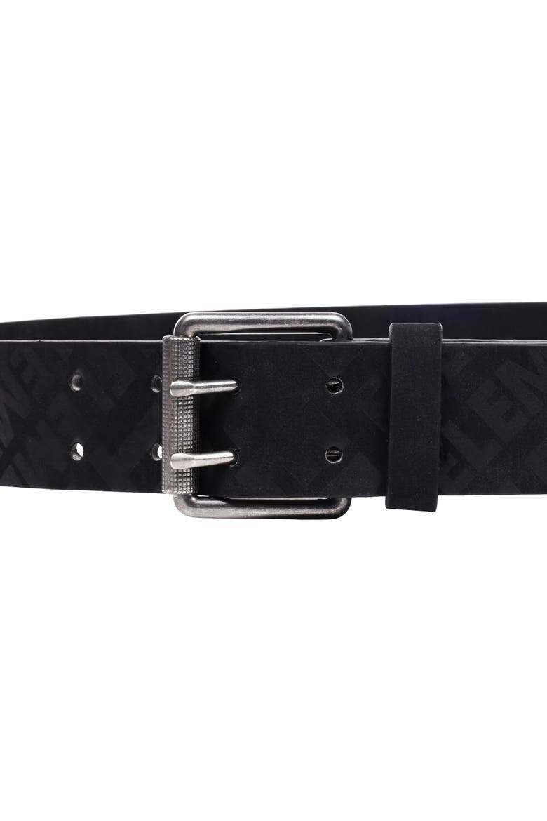 Distressed PU Belt with Antique Silver Roller Buckle, Alternate, color, BLACK