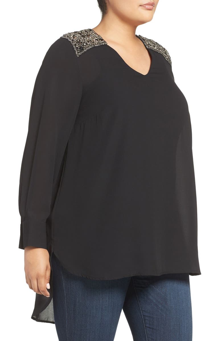 Melissa McCarthy Seven7 Beaded Shoulder High/Low Blouse, Alternate, color,