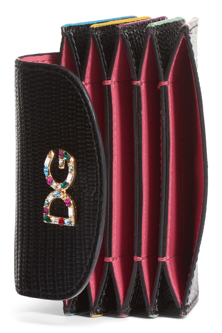 Crystal Logo Embossed Leather Wallet, Alternate, color, NERO/ FUXIA