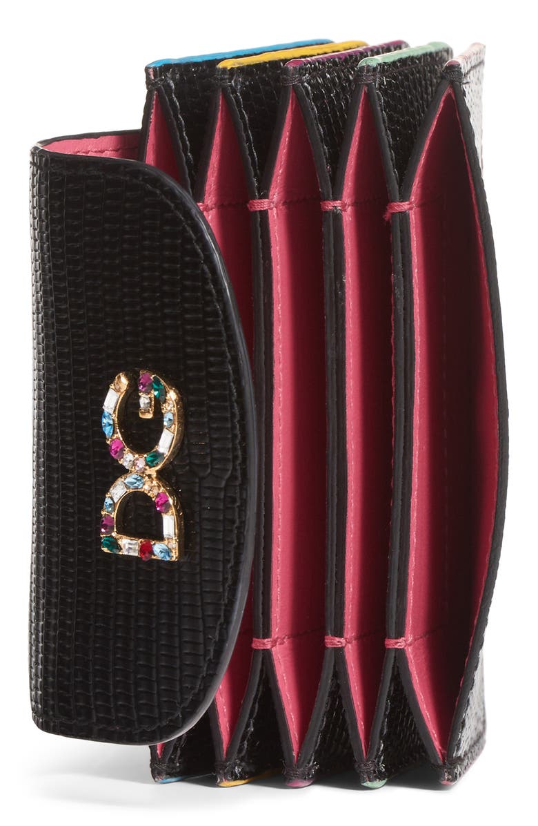 Dolce&Gabbana Crystal Logo Embossed Leather Wallet, Alternate, color, 