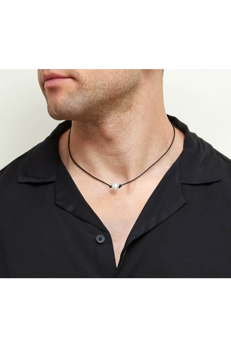 White South Sea Baroque Pearl Leather Necklace for Men, Alternate, color, White Pearl