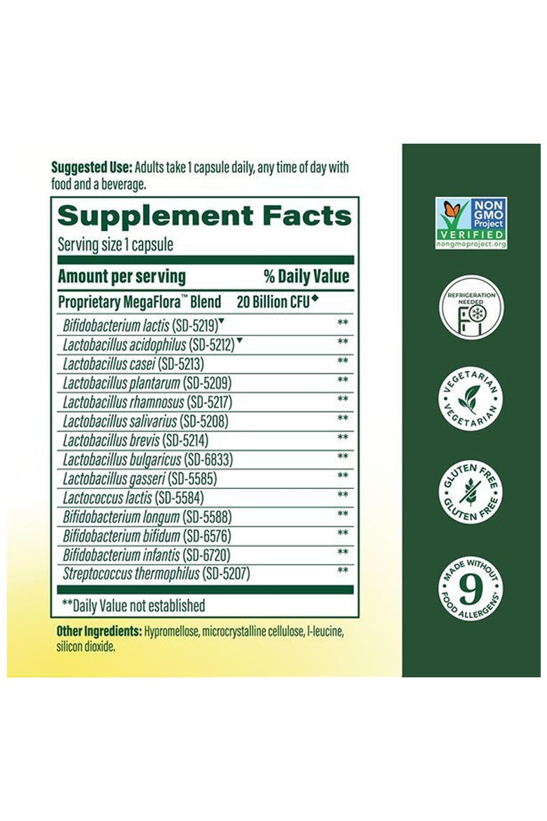 MegaFlora Daily Probiotic, 20 Billion CFU, Vegetarian, 30 Mini Capsules, Alternate, color, None
