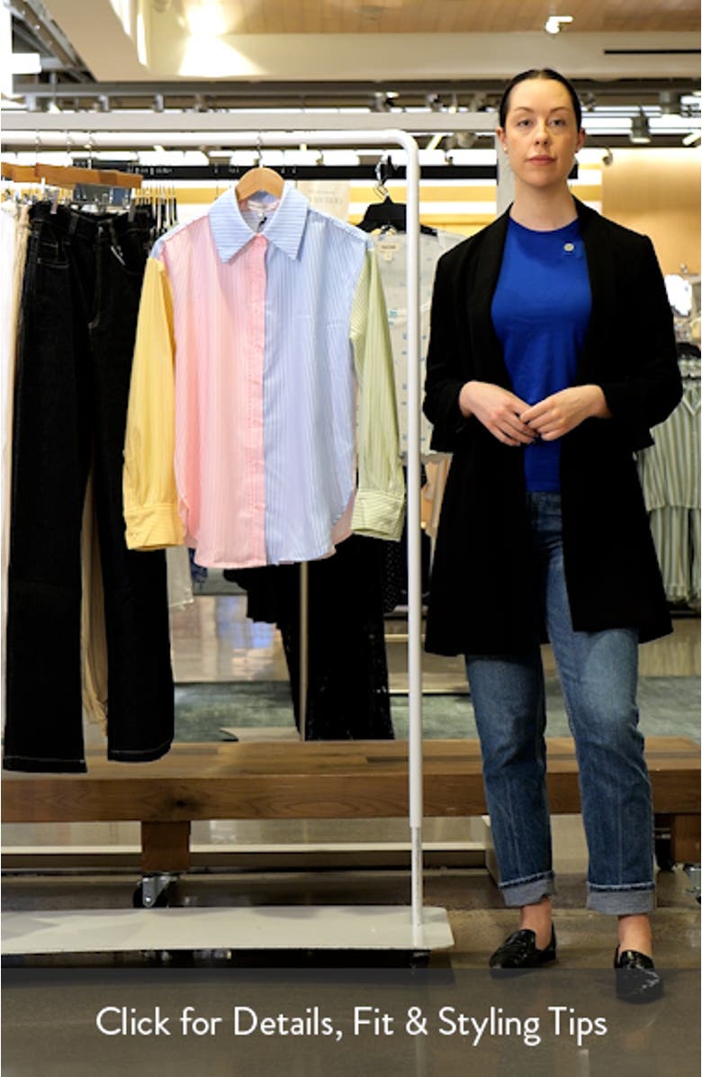 Colorblock Stripe Oversize Button-Up Shirt, sales video thumbnail