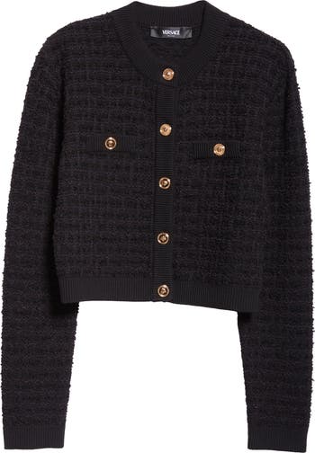 【送料&関税込】Versace Black Wool Blend Cardigan Versace Wool Blend College Tweed Cardigan | Nordstrom
