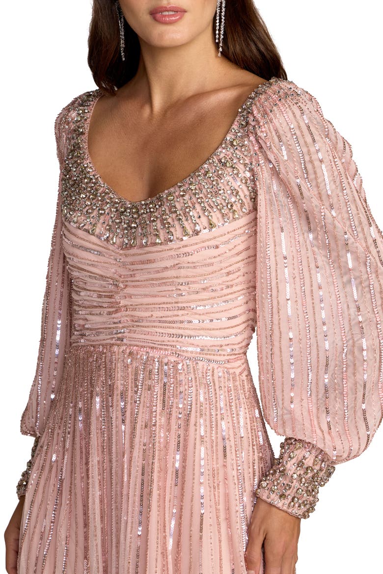 Embellished Long Sleeve Scoop Neck A-Line Gown, Alternate, color, Light Rose