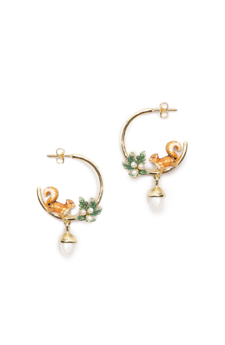 Bill Skinner Studio Squirrel & Acorn Hoop Earrings, Main, color, Squirrel & Acorn
