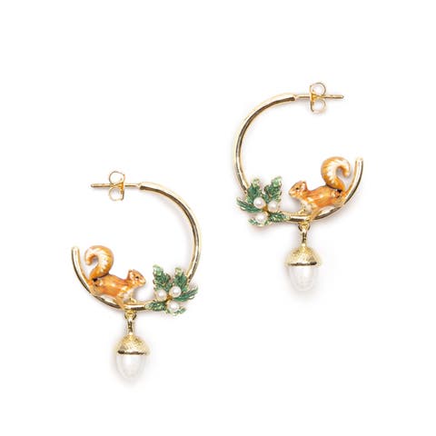 Squirrel & Acorn Hoop Earrings