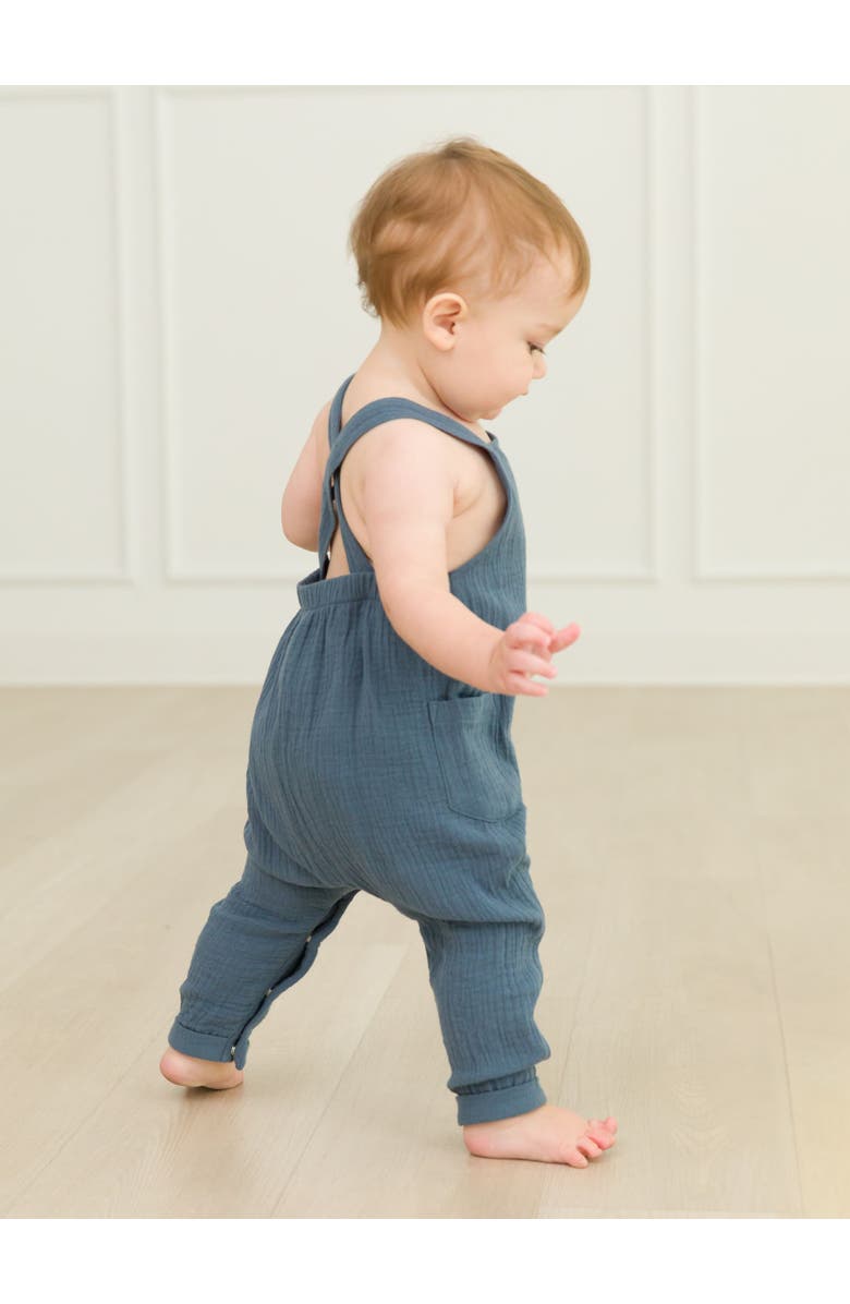 RuffleButts Baby Boys Cotton Gauze Overall Jumpsuit, Alternate, color, Steel Blue
