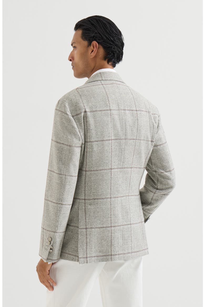 Silk, wool and cashmere Prince of Wales flannel deconstructed Cavallo blazer with metal buttons, Alternate, color, Grey