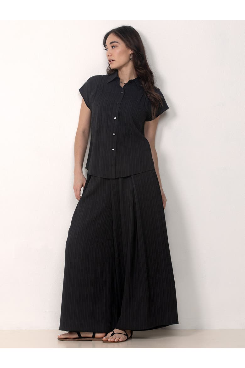 Button Front Shirt with Palazzo Pants Set, Alternate, color, Black