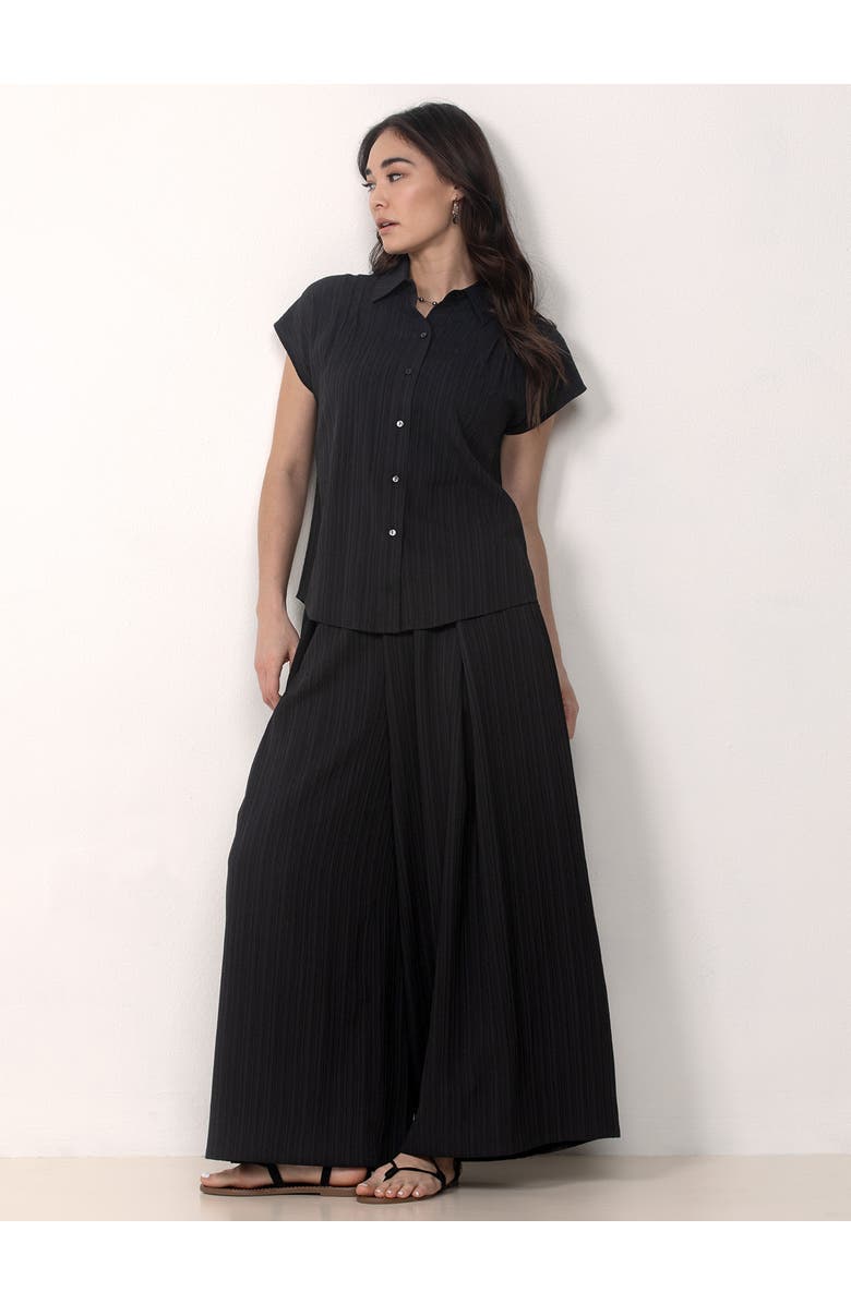 Single Stitch Button Front Shirt with Palazzo Pants Set, Alternate, color, Black