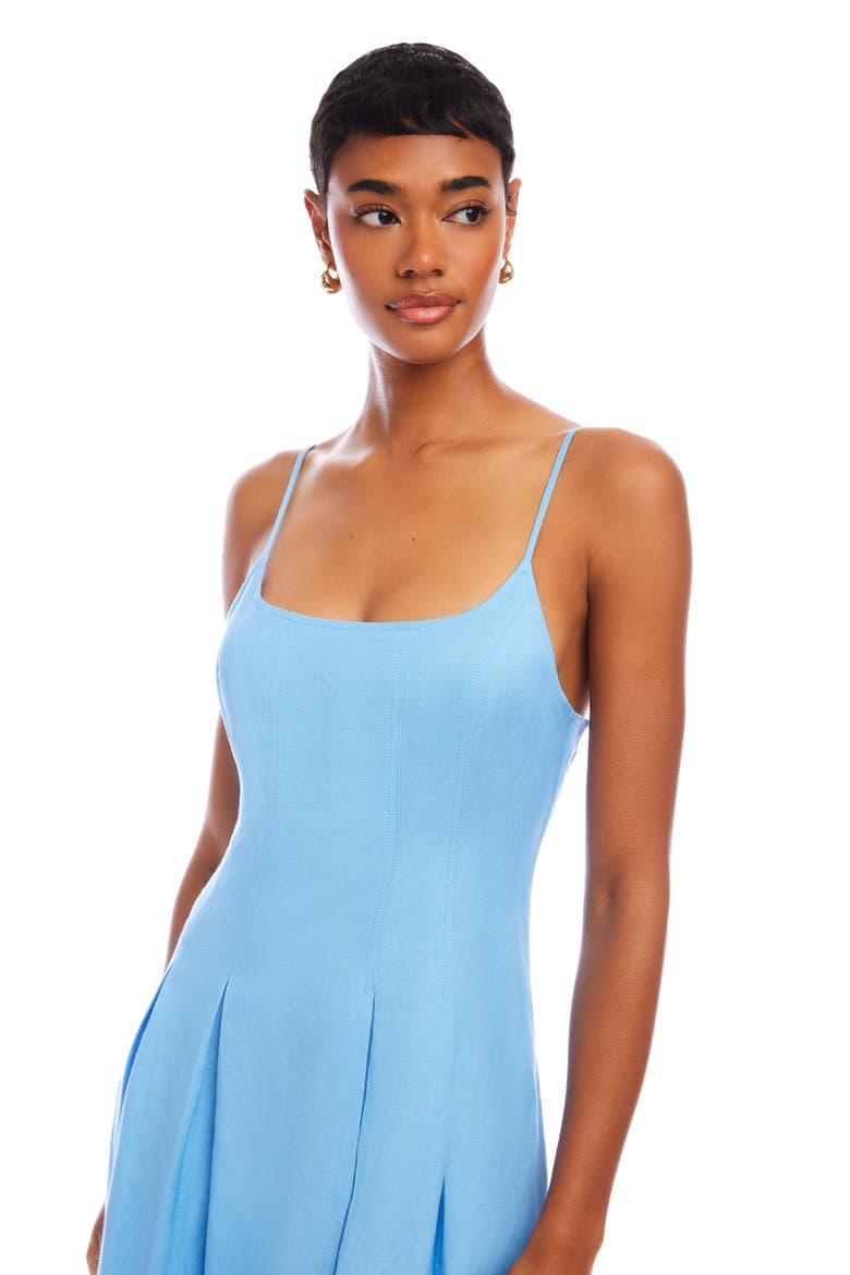 Jessa Pleated Linen Blend Midi Sundress, Alternate, color, LAKE