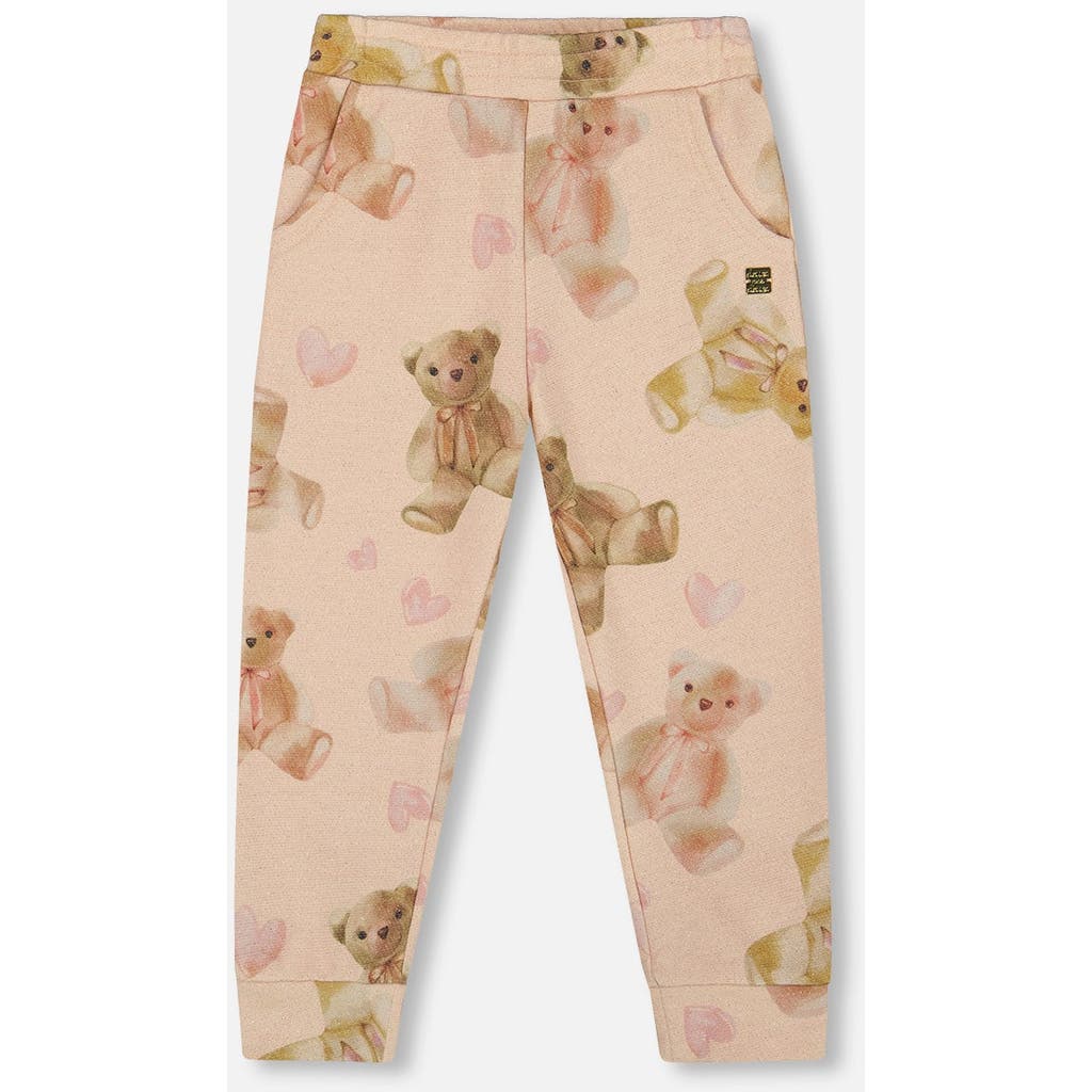 Deux Par Deux Glittering French Terry Sweatpants Teddy Bear In Multi