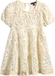 Ava & Yelly Kids' Soutache Sequin Puff Sleeve Babydoll Party Dress