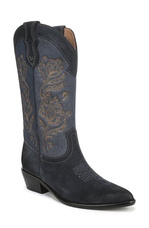 ★ ★ Women's High Rise Body Boots Fit Dark Blue Navy Blue Suede Leather Knee High Boots, Women Blue High