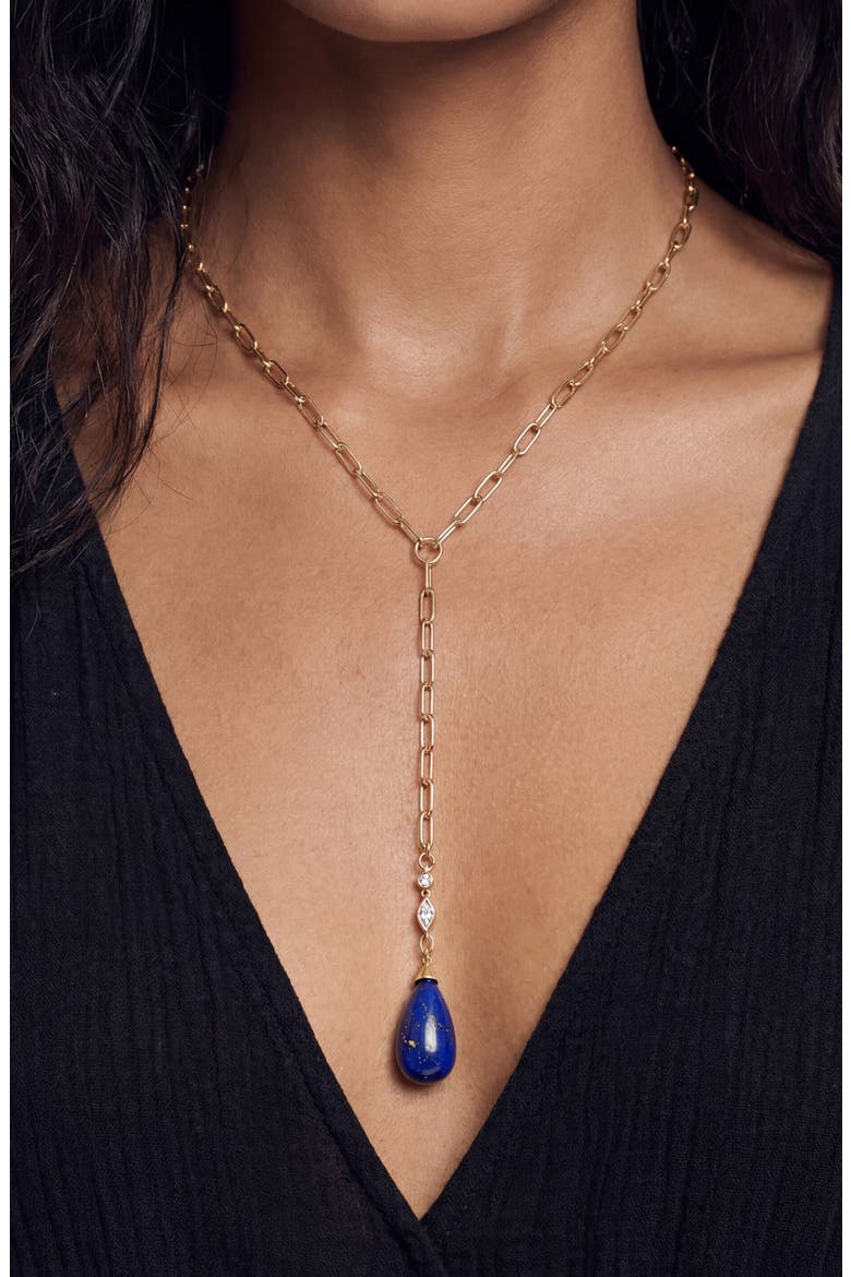 Tiger Eye Teardrop Lariat Necklace, Alternate, color, LAPIS